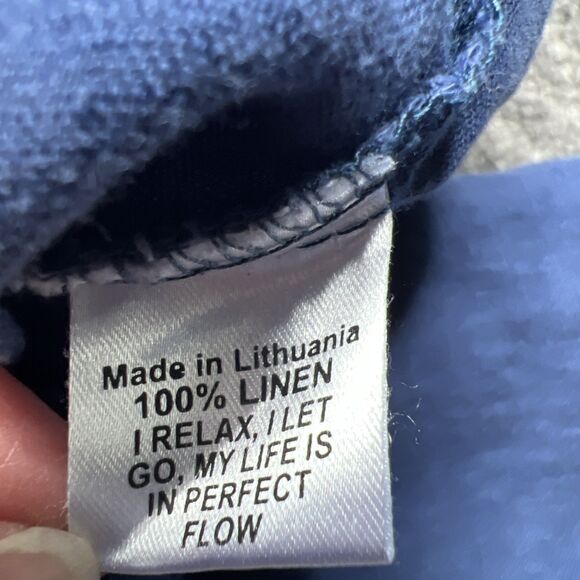 FLAX Brand Blue Linen Shorts Size Small Elastic Waist Lagenlook Casual Comfort - Picture 4 of 10